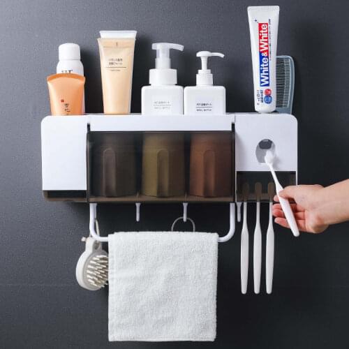Wall Mount Toothbrush Holder Toothpaste Squeezer Dispenser Suction Cup Set Home Bathroom Accessories Storage Rack With Cups Set