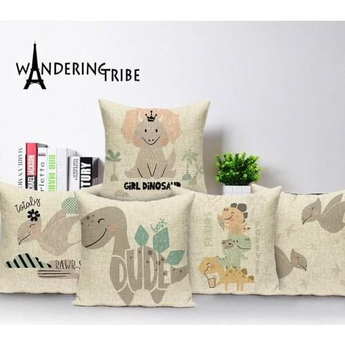 Cartoon Dinosaur Pillow Cover Letter Home Decoration Cushion Covers Printed Pillow Case Animal Sofa Bed Cushion Cases Almofadas