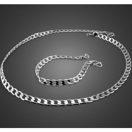New Silver Necklace Mens Sterling Silver Necklace Simple Design Solid Silver Horse Whip Chain Set Necklace/Bracelet best gift