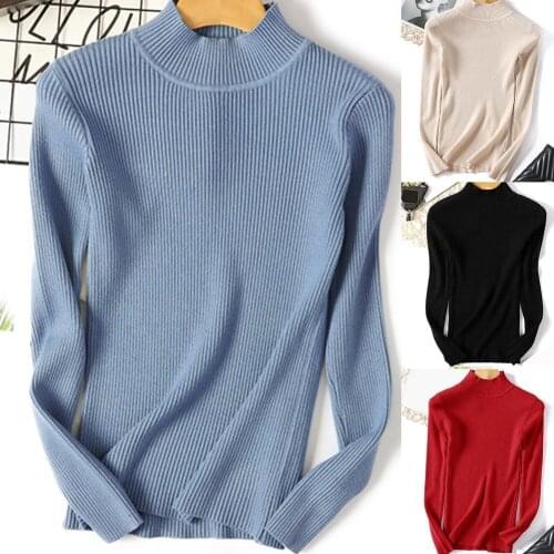 Autumn Winter Women Solid Color Slim Turtleneck Sweater Knitted Elastic Jumper Base Daily Shirt Korean Style