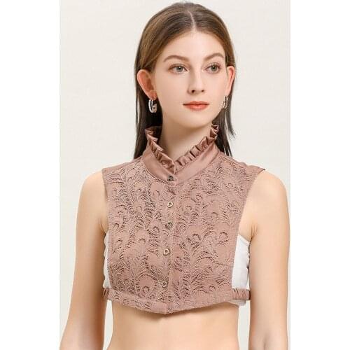 Autumn Winter Women Half Shirt Feather Lace Open Button Fake Collar Lady Ruffles Turtleneck False Detachable Collars Blouse Tops