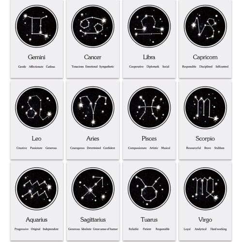Nordic Horoscope Poster 12 Constellation Canvas Painting Divination Wall Art Picture Wall for Living Room Home Cuadros Decor