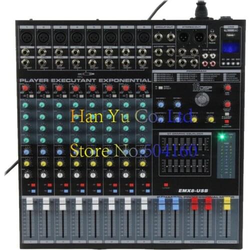 Professional 8 Channel Karaoke Audio Mixer Microphone Digital Sound Mixing Amplifier Console With USB 48V Phantom Power