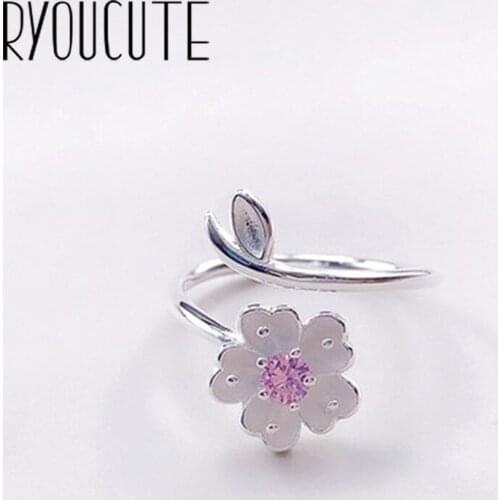 Silver Color Pink Zircon Flower Rings for Women Men Simple Girls Open Finger Rings Boho Statement Jewelry