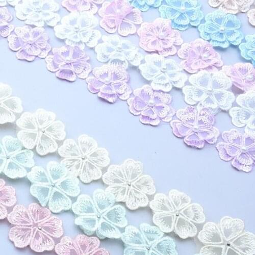 20y 3.7cm 3D Floral Pearl Embroidery Mesh Lace Trim for Baby Girls DIY Clothes Wedding Dress Home Hair Accessories
