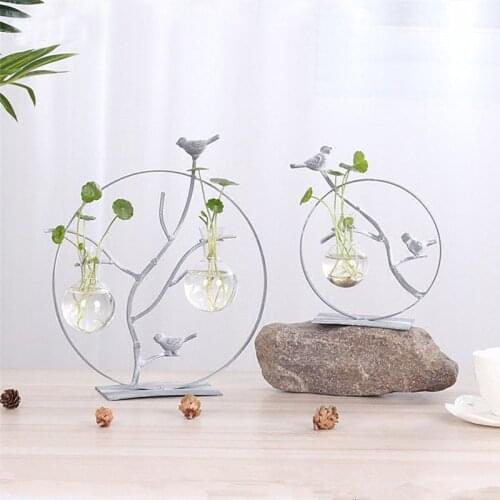 Nordic Creative Plant Hydroponic Container Glass Flower Arrangement Small Vase Potted Home Decoration Desktop Ornament Pot Stand