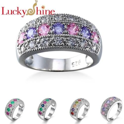 Dazzling Lover Shine Heart Red Green Blue Pink Purple Cubic Zirconia Silver Rings Wedding Rings for Women Party Holiday Gifts