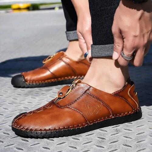 Spring Mens Casual Shoes Breathable Split Leather Handmade Loafers Brand Leather Men Shoes Sneakers Rubber Outsole Footwear