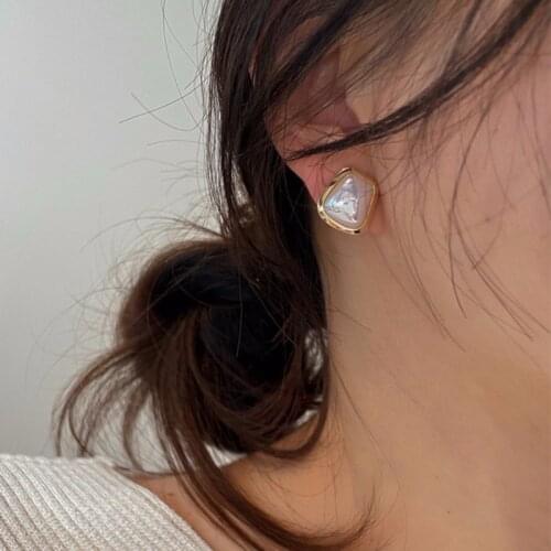 TIMEONLY Luxury Square Round Rectangle Stud Earrings Oversize Simulated Pearl Charms Earring French Retro Jewelry for Women