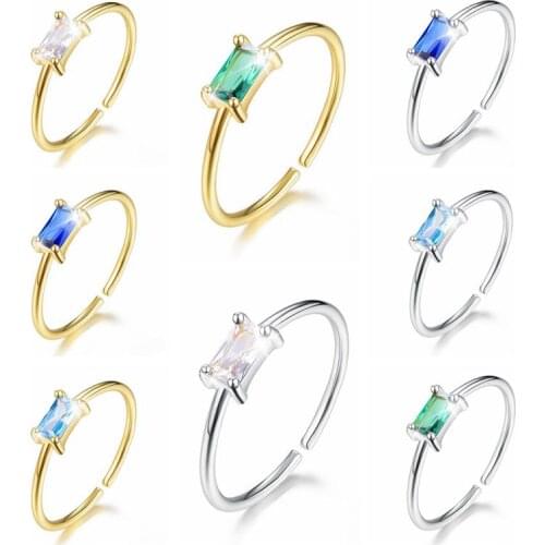 925 Sterling Silver Rings Round Zirconia colorful Crystal Finger Adjustable Rings Women Wedding Original Silver Jewelry A25