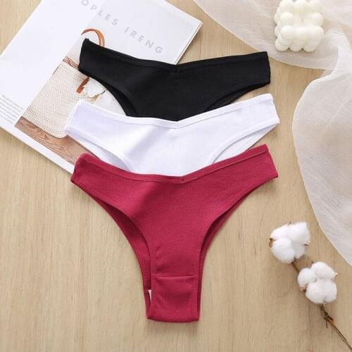 Womans Panties Cotton Brazilian Women Sexy V Waist G-String Underwear Female T-Back Underpants Lady Bikini Panty 3Pcs/Set