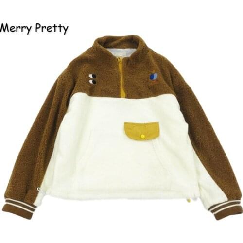 Merry Pretty Women’s Embroidery Fleece Hoodies Sweatshirts 2020 Winter Long Sleeve Standing Collar Pullover Loose Tracksuit