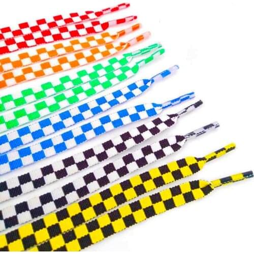 1Pair Flat Black And White Grid ShoeLace Mosaic Sublimated Printing Checkered Ribbons Shoelaces Polyester Heavy Duty Sneaker