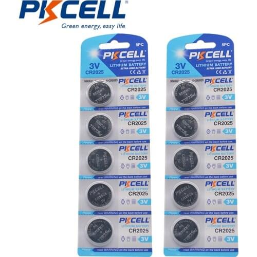 10Pcs/2Card PKCELL Battery 3V CR 2025 Lithium Battery DL2025 BR2025 KL2025 L2025 Button Coin Cell Batteries for car remote key