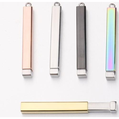 100% Stainless Steel Rectangle Bar Pendant Blank For Engrave Adjustable Metal Rectangle Tag Mirror Polished Wholesale 5pcs