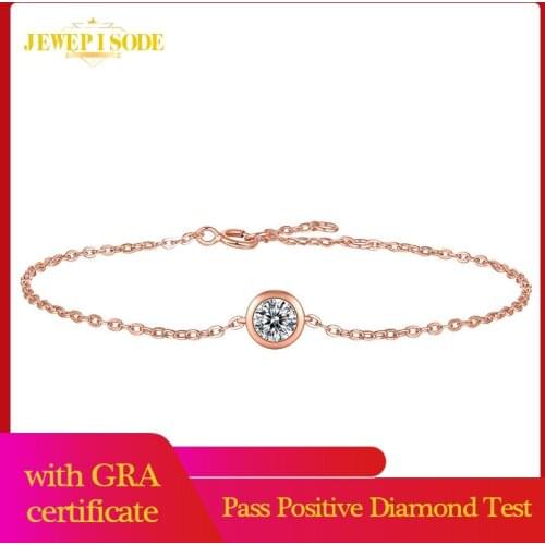 100% Solid 925 Sterling Silver 0.5CT Real Moissanite Wedding Engagement Charm Bracelets for Women Rose Gold Color Fine Jewelry
