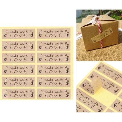 1200Pcs/lot Hand made with love Kraft Sealing Sticker Heart DIY Packaging Sealing Label Kraft Sticker Baking Gift Stickers