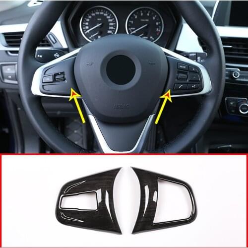 2pcs Black Wood Grain For BMW X1 F48 2016-2019 ABS Plastic Steering Wheel Button Frame Trim For BMW X2 f47 2018 2019