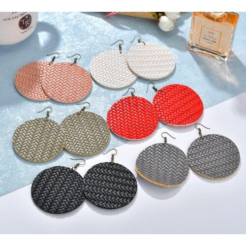 2019 Fashion Round PU Leather Earrings Woman Handmade Drop Big Earrings Dangle Looking Beauty Jewelry Accessories Gifts