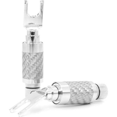 4pcs Hi-end style Carbon Fiber Terminal Connector Speaker Cable Spade Plug Brass rhodium Plated