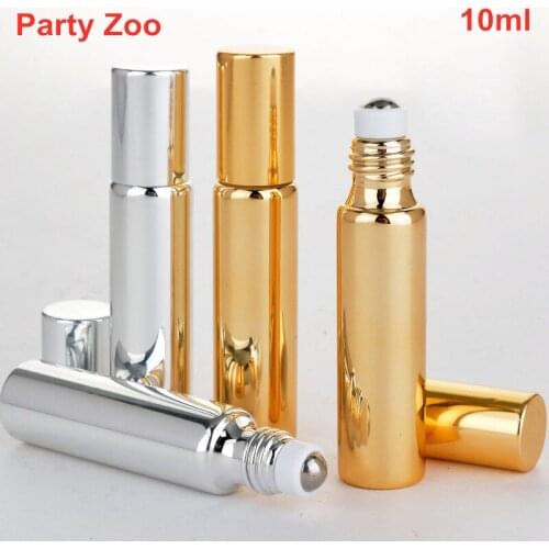 500 x 10ml Empty Upscale Glass UV Roll On Bottle Gold/Silver/Green Essential Oil Steel Metal Roller Ball fragrance Perfume Jars