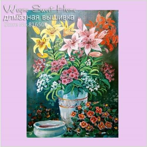 5D Full Resin Diamond Painting Cross Stitch Flower Diamond Mosaic Craft Diamond Embroidery Diy Needlework Lily On The Table