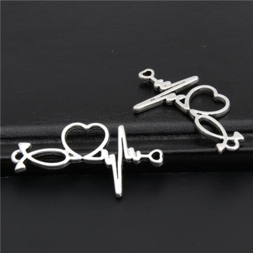 8pcs Silver Color Color Radio Waves Electrocardiogram Connector Heart Charms Metal Bracelet Necklace Jewelry Findings
