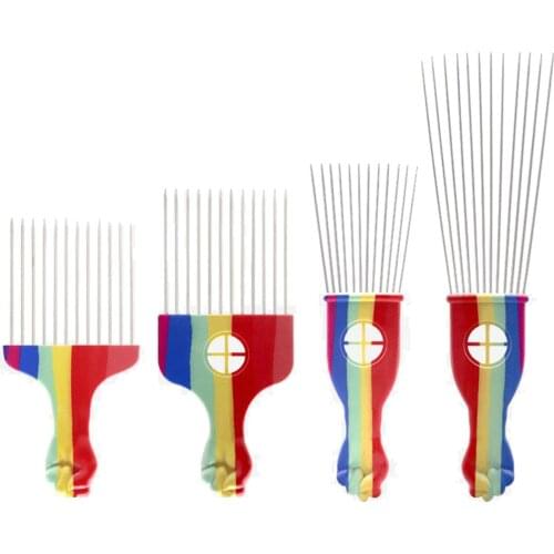 ABS Metal Afro African American Hair Pick Comb Hairdressing Tool for Detangle Wig Straight Hair Salon Use