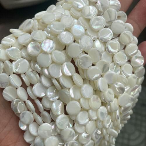 Natural Round Flat Coin MOP Shell Beads 10mm Loose White Mother Of Pearl Shell Beads For Jewelry Making Bracelet Necklace 15