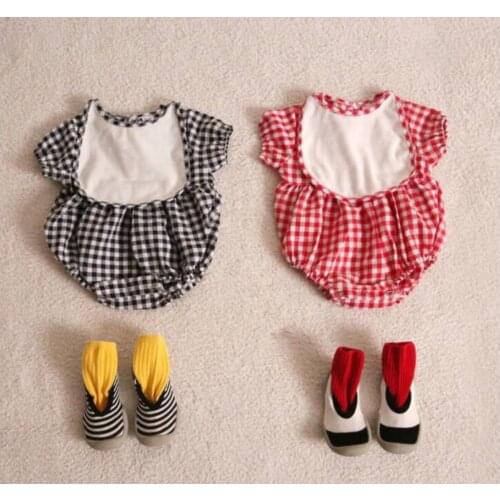 2021 new baby boys girls plaid romper with bib cotton summer infants jumpsuit