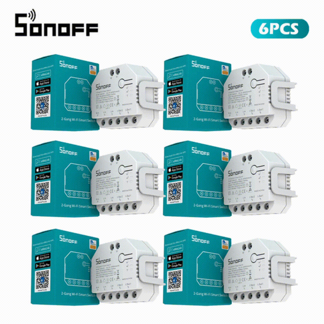 6PCS SONOFF DUALR3 2 Gang Dual Relay Module DIY MINI Smart Switch Power Metering Siri Voice Remote eWeLink Google Smart Home