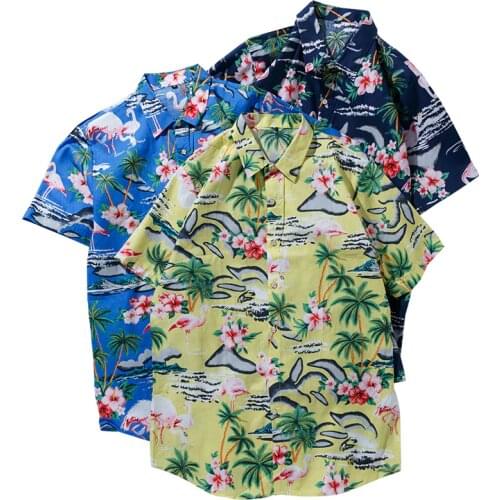 Men Hawaiian Shirt Summer Short Sleeve Flamingos Print Button Down Beach Party Blouse Cotton Comfortable Soft Plus Size Shirts