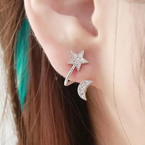 Hot Selling 2 Color Ctystal Moon And Star Ear Cuff Earrings For Women Fine Jewelry