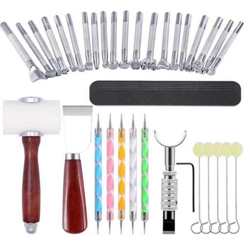 Imzay 44PCS Leather Carving Tool Kit, Saddle Making Tools Set, Swivel Knife, Leather Working Hammer, Cutting Knife, Wool Daubers