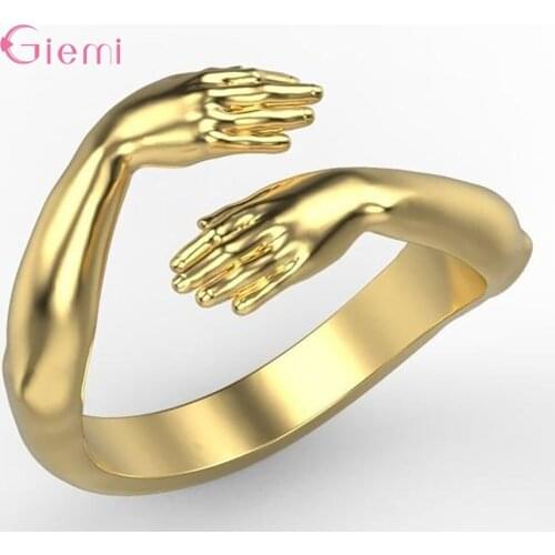 Trendy Creative Love Hug 925 Sterling Silver Fashion Jewelry Simple Exquisite Opening Rings Wedding Engagement Party Gifts