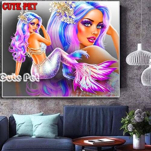 Beautiful mermaid girl diamond mosaic pattern Full Square stones DIY 5D Diamond Painting Cross Stitch Kits rhinestone Embroidery