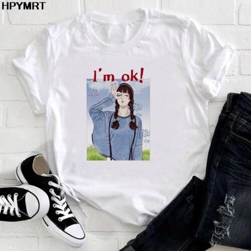 Fashion Beauty Girl I'm ok Print Oversized T Shirt Woman Aesthetic Streetwear Graphic Tee Women T-shirts Cute Top Clothes Female