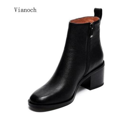 Fashion Womens Ankle Boots Simple Shoes Platform Pumps Autumn Winter Fur High Heels Lady Black Size 40 aa0515