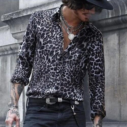 2020 Fashion Mens Leopard Print Shirt Casual Business Long Sleeve Loose Shirt hawaiian shirt luxury retro plus Size streetwear