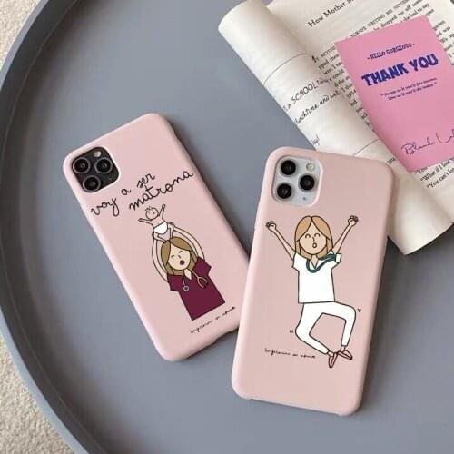Cartoon Medicine Doctor Nurse matte pink Soft Phone Case For iPhone SE 12mini 12pro 11pro Max 7 8 Plus XR Xs Max 12TPU cover