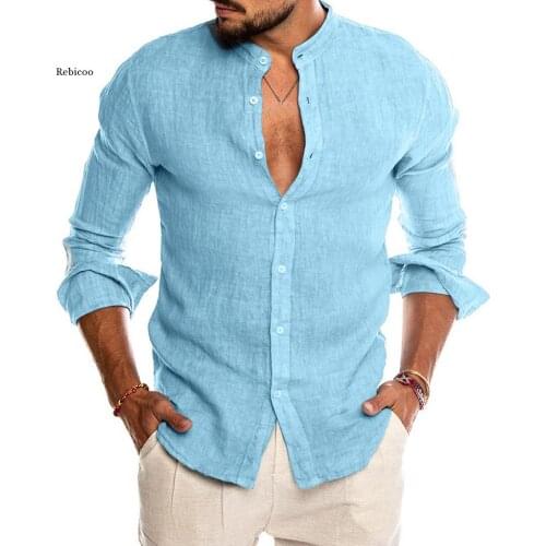 New Mens Casual Blouse Cotton Linen Shirt Loose Tops Short Sleeve Tee Shirt Spring Autumn Summer Casual Handsome Men Shirt