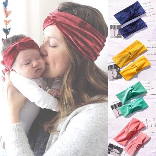2020 New 2Pcs Mom & Kids Knot Bow Turban Mom And Me Matching Headband Mom Daughter Velvet Elastic Hair Band Hair Accessories
