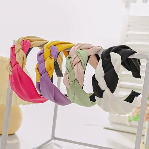 Fabric Two-Color Weaving Headband For Women Wide-Sided Color Contrast Hairbands Purple Green Fashion Head Wrap Accessories Gifts