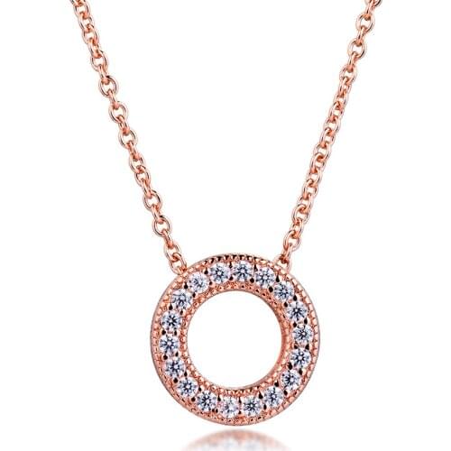 925 Sterling Silver Necklace Rose Gold Genuine Pave Circle Collier Necklaces for Women Statement Jewelery Gift 2020 New