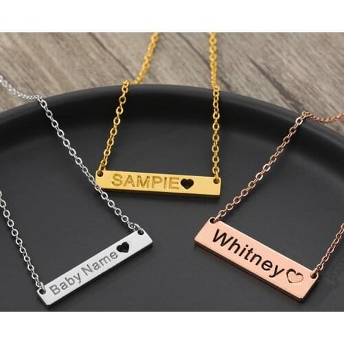 Custom Name Necklaces For Women Fashion Stainless Steel Gold Color Bar Name Necklace Women Birthday Jewelry Gift