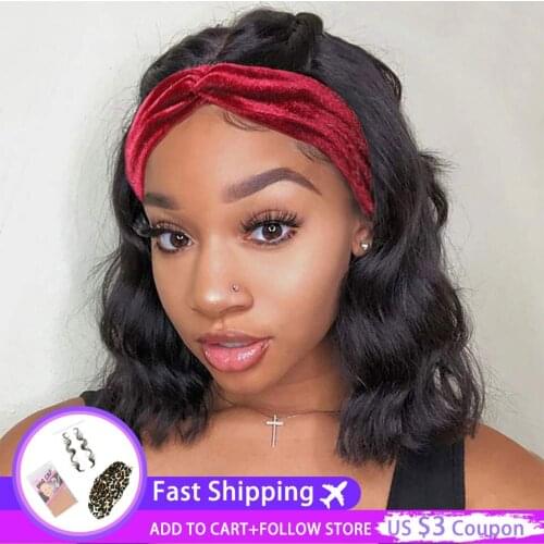 Body Wave Wigs Human Hair Headband Wigs Short Black Bob Wavy Wig for Women Brazilian Virgin Hair Daily Party Use