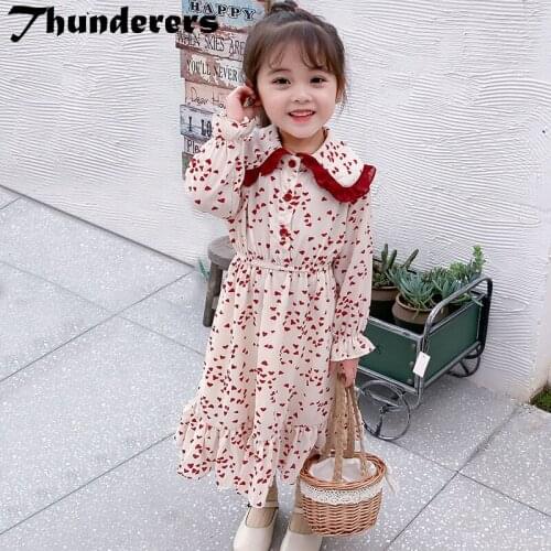 Thunderers Girl Princess Dress Chiffon Long Sleeve Kids Party Dress For Girls Lapel Geometric Children Dress Casual Clothes