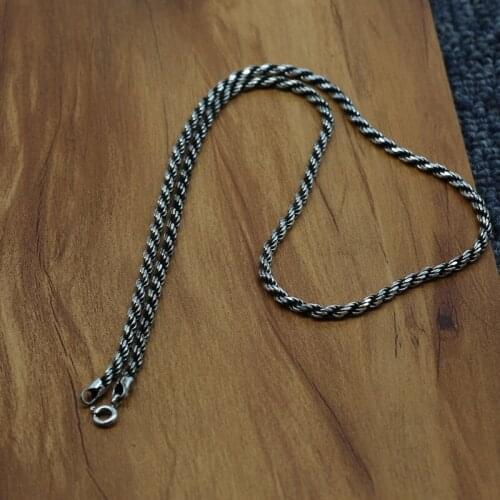 S925 Sterling Silver Thai Silver Retro Handmade Whip Necklace Personalized Wild Men And Women Sweater Chain Wholesale