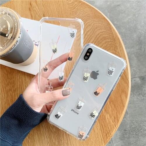 Bubble Tea Shockproof Phone Case for Iphone X XR XS Max 11 Pro Max Silicone Gel Case for Iphone 6 6s 7 8 Plus Anti-fall Cover