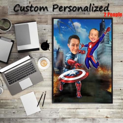 Marvel Superhero Family Custom Poster 2 Person Personalized Canvas Printing Picture Wall Art Children Brithday Gifts Party Decor